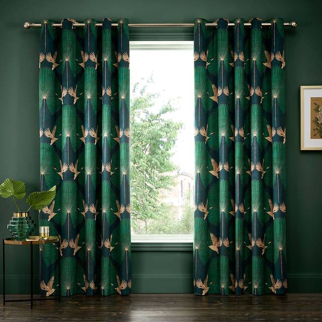 Luxe Crane Velour Eyelet Curtains - Green