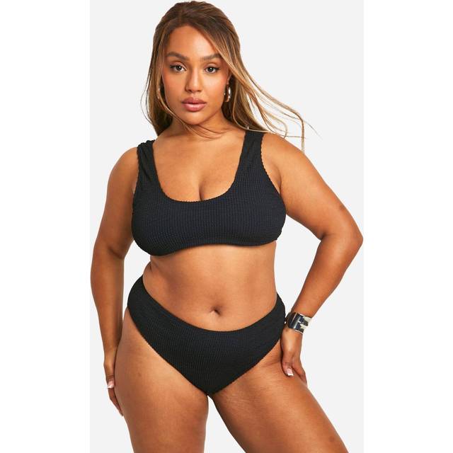 Womens Plus Crinkle Textured Scoop Bikini Set - Black - 28, Black