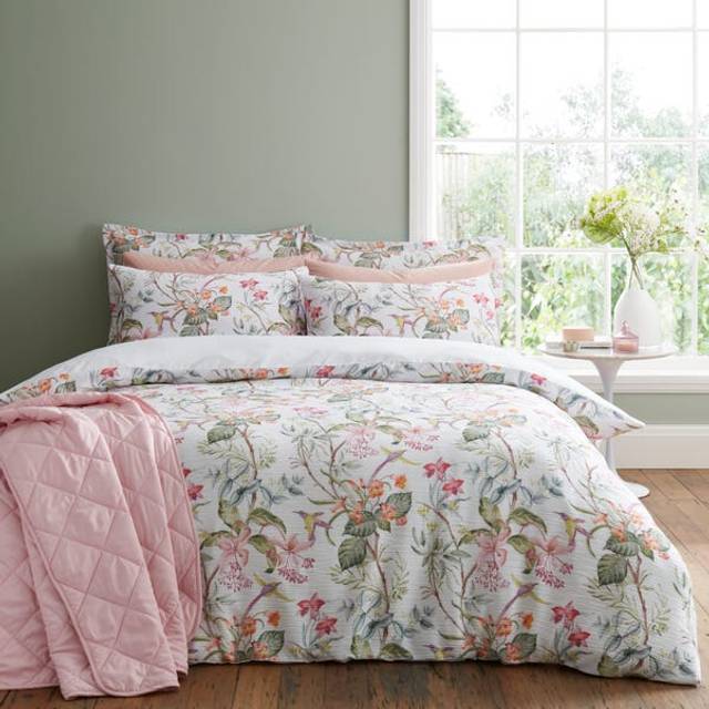 Hummingbird Floral Duvet Cover & Pillowcase Set - Blush