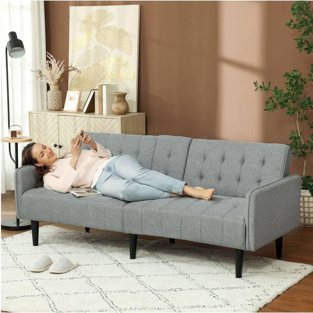 Upholstered Sofa bed 3 Seater Home Theater with Storage Light Grey - Homcom