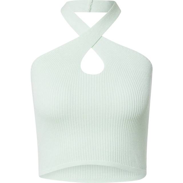 Urban classics damen shirt ladies rib knit crossed neckholder top lightmint