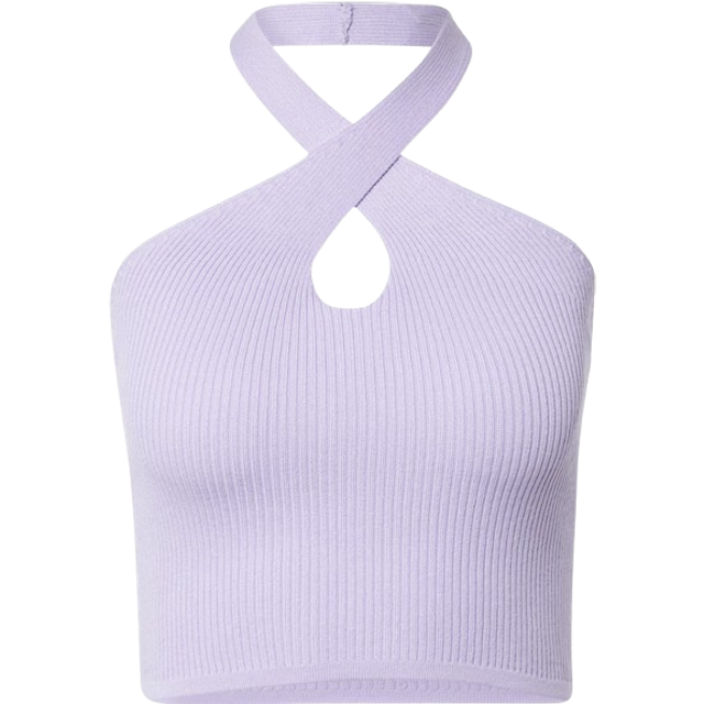 Urban classics damen shirt ladies rib knit crossed neckholder top lilac