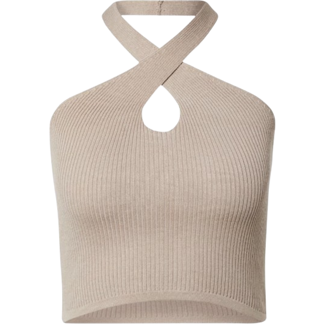 Urban classics damen shirt ladies rib knit crossed neckholder top lighttaupe