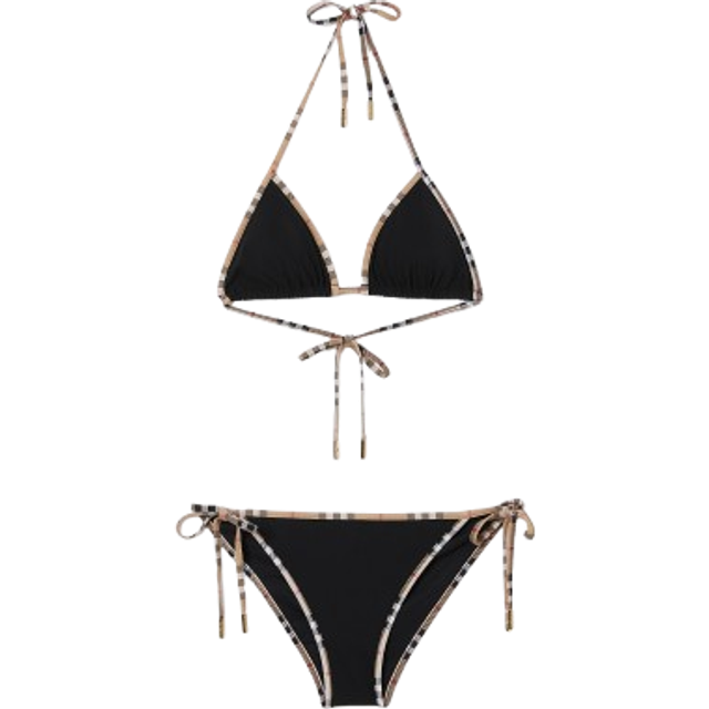 Burberry Check Trim Triangle Bikini, Black - XS