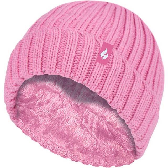 Heat Holders - Girls Chunky Ribbed Thermal Winter Hat & Gloves Set - Rose Fur - Size 7-10Y