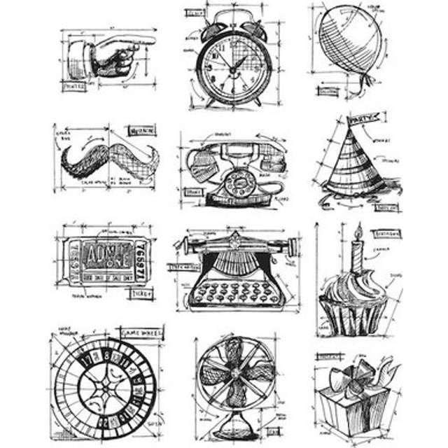 Tim Holtz Cling Rubber Stamps - Mini Blueprints 4 Cms154