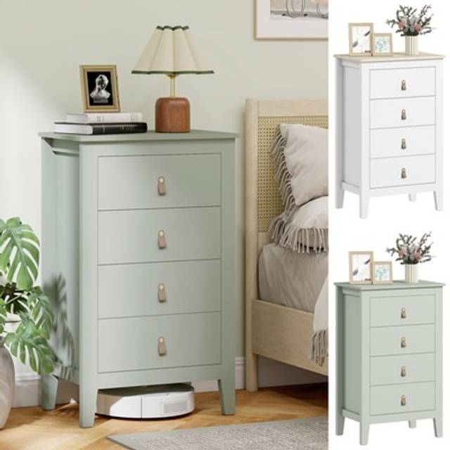 Homcom Bedroom Chest Of Drawers, Modern 4 Drawer Dresser Cabinet With Pu Leather Handles And Metal Runners For Living Room, Hallway, Entryway, Green