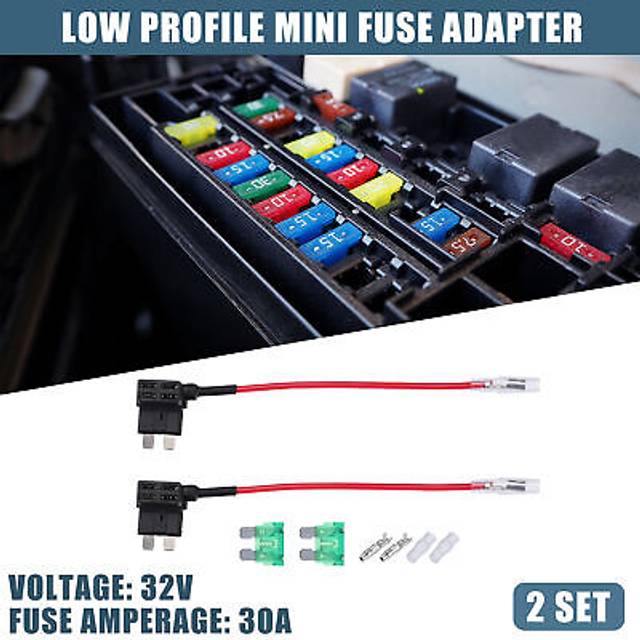2 Set 32v Standard Fuse Adapter Tap Fuse With 30a Blade Style Fuse For Cars