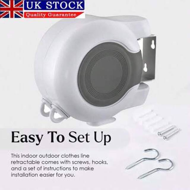 SHEIN 30m Retractable Clothes Reel Double Heavy Duty Washing Line Wall Mounted Outdoor