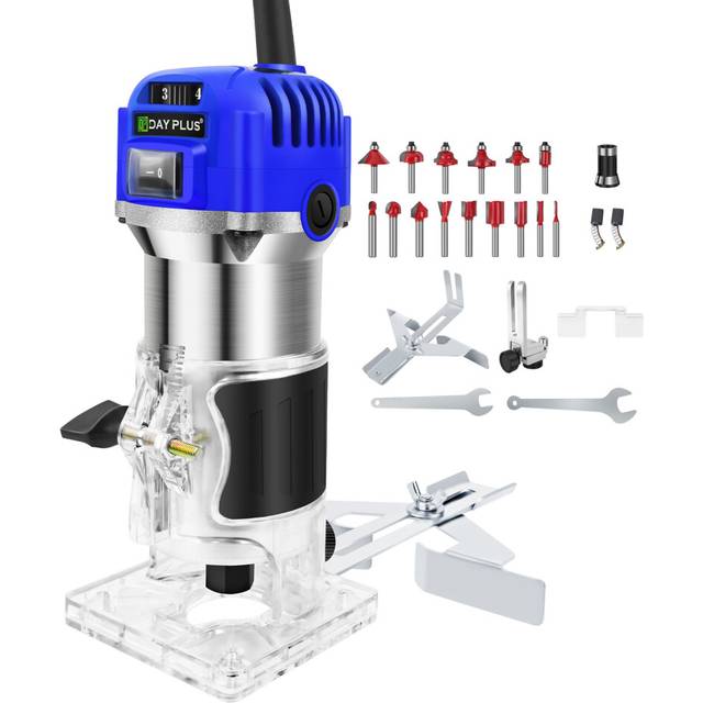 "Compact Wood Palm Router Tool Hand Edge Trimmer Woodworking Cutting Palmming Tool 30000R/MIN 800W with 15PCS 1/4"" Router Bits"