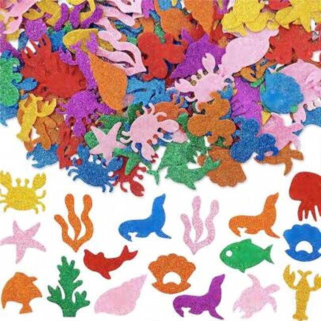 SHEIN 120pcs Multi-Color Gold Powder Ocean Animals Shaped Foam Stickers, DIY Self-Adhesive Stickers, Kids Party Craft Toy Stickers