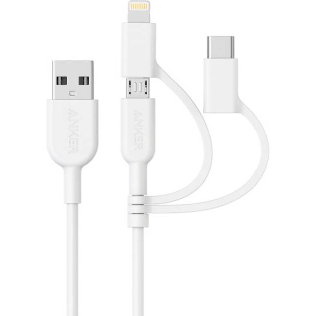 ANKER 3 in 1 8 Pin + Micro USB + USB-C / Type-C Interface MFI Certificated Data Cable(White)