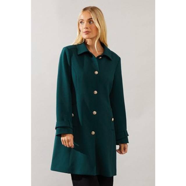 Womens Petite Smart Cuff Detail Pea Coat - Forest - 16