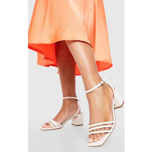 Womens Square Toe Triple Strap Low Block Heel Sandals - Cream - 8, Cream