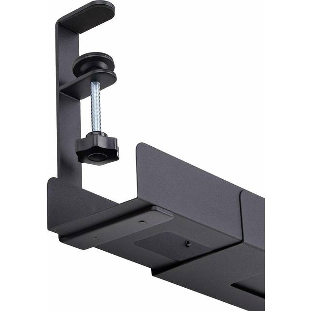 StarTech.com Under Desk Cable Management Tray, Length Adjustable Cable Organizer, Clamp-On Installation, No Drilling Required, Power Bar Holder, Black