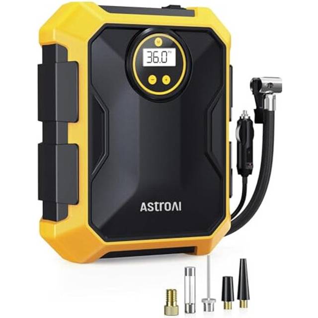 AstroAI Tyre Inflator 12V DC Portable Air Compressor, Car Accessories, Auto Tyre Pump 101PSI with LED Light, Digital Air Pump for Car Tyres Bicycles