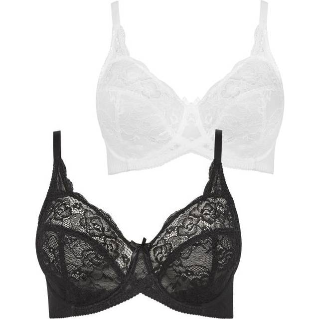 Yours 2 Pack Black & White Stretch Lace Nonpadded Underwired Balcony Bras - 38C