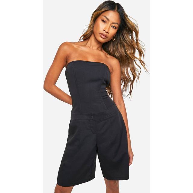 Womens Twill Longline Tailored Playsuit - Black - 8, Black
