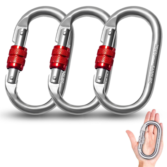 3 Pcs Carabiner Hooks,Large 25 KN, Heavy Duty Safety Carabiner, Stainless Steel, for Climbing, Abseiling, Hammocks, Dog