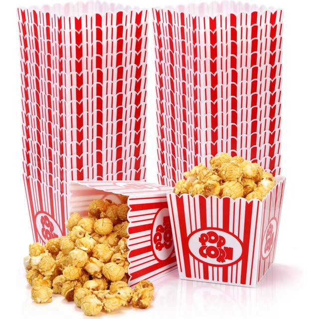 Tebery 30 Pack Plastic Open-Top Popcorn Boxes Reusable Popcorn Containers Bucket Tub, 9.5cm