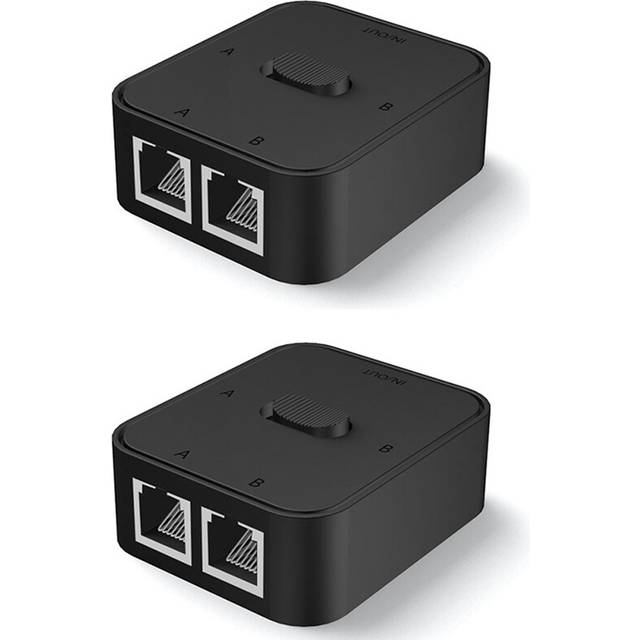2X 2 Port Gigabit Network Switch RJ45 Splitter Cable Extender Selector Power Free Way Adapter Connector
