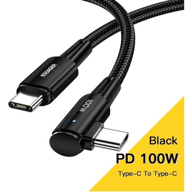 Essager 100W 60W USB Type C To USB C Cable 90 Degree Angle For iPad MacBook Pro Xiaomi Samsung Huawei Fast Charging Type-C Date Wire 3m 100W Cable black