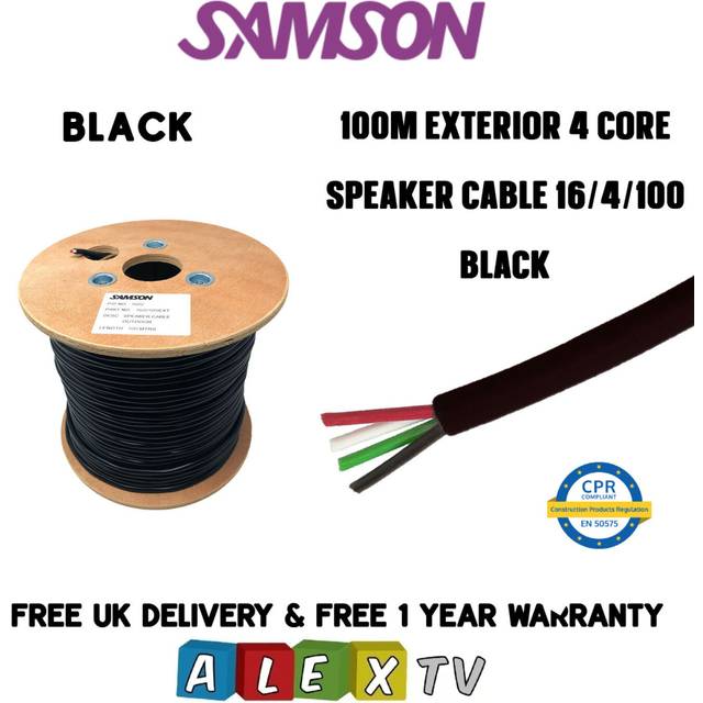 100m samson 16/4 exterior outdoor 4 core speaker cable drum in black