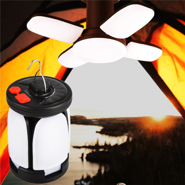 SHEIN 1pc Solar/Micro Charging Outdoor Foldable Display LED Camping Lantern With Hanging Option And Multifunctional Four-Leaf Design, Can Be Used As Work Li
