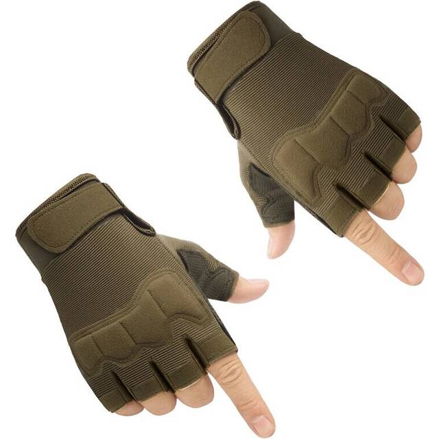 (Green, M) Men Women Tactical Military Army Shooting Cut Proof Fingerless Gloves