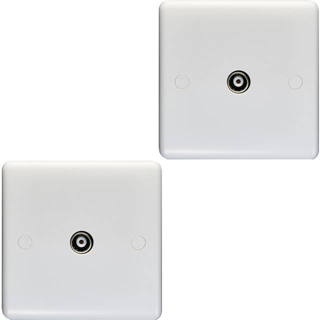 2 PACK 1 Gang Single TV Aerial Wall Face Plate - WHITE Female Coaxial Socket