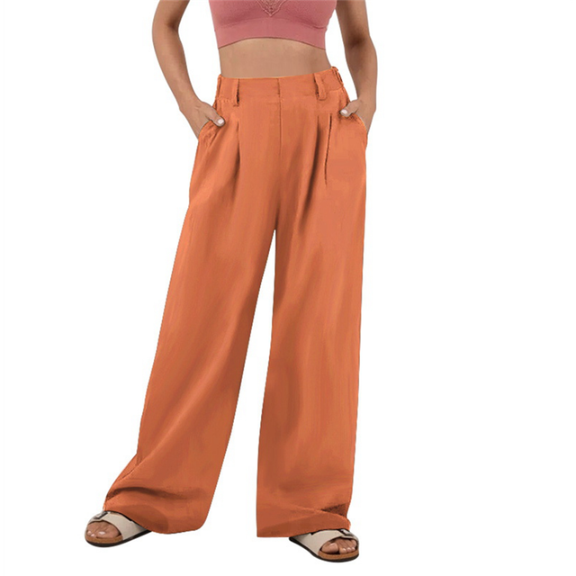 Women'S Wide Leg Suit Pants Loose Fit High Elastic Waisted Business Casual Long Trousers Orange Red M