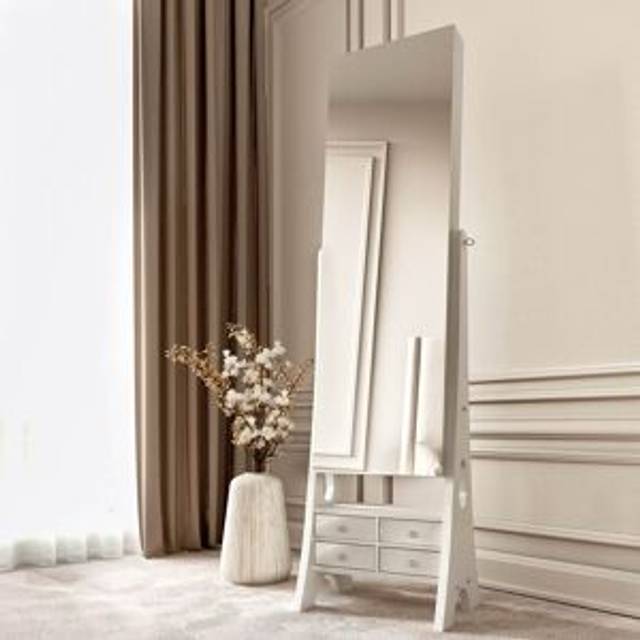 Ozan Jewellery Armoire with Mirror - White (158cm H X 41.5cm W X 36cm D)