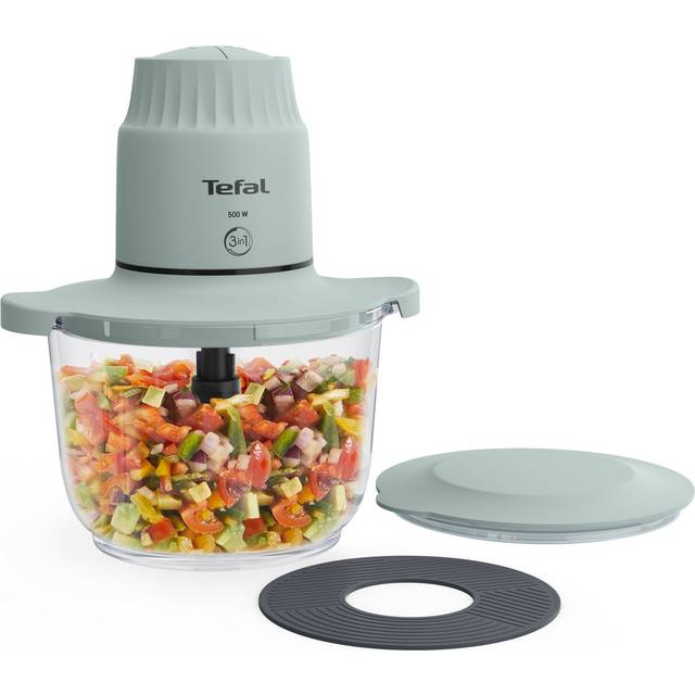 Tefal XXL Electric Chopper, 2L Durable Heat Resistant Glass Bowl, Storage Lid, 4 Stainless Steel Blades, 2 Speeds, Food Processor, Dips, Hummus, Fruit