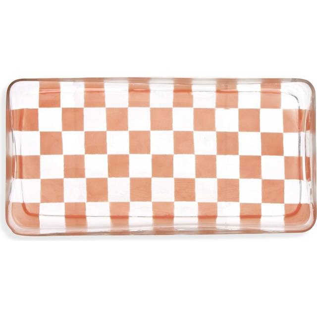 Habitat Checkered Glass Trinket Tray - Pink - Red