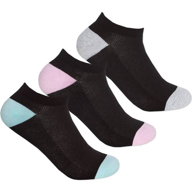 (Sky - 3 Pairs, 4-8) Ladies Womens 3 Pairs Sport Activewear Trainer Liners Socks Ventilation Mesh Insert Arch Support Active Low Cut Black Socks Size