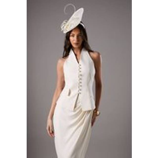 Lisa Tan Pearl Detail Waistcoat - Cream - 16