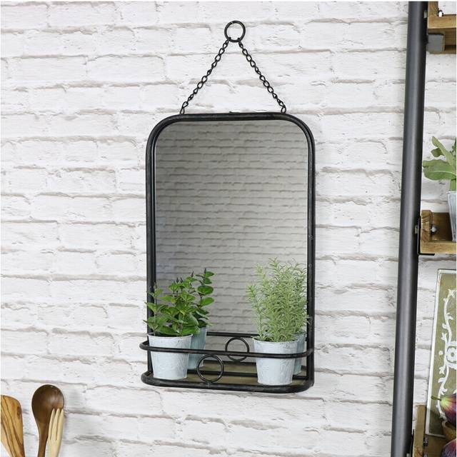 Black Metal Vanity Wall Mirror with Shelf 32cm x 50cm Material: Mirrors
