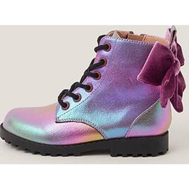 Monsoon Girls Rainbow Lace Up Boots - Pink, Pink, Size 9 Younger