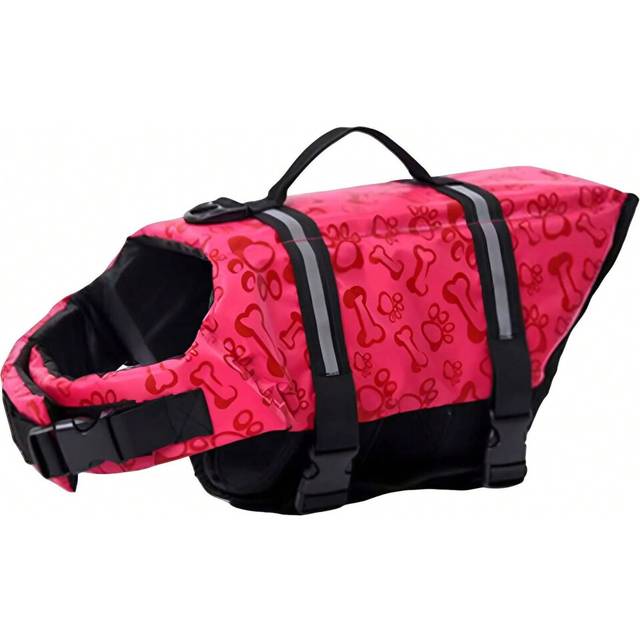 (Pink Bone, XL) Dog Flotation Vest Life Jacket Swimming Safety Vest with Handle Float Coat for Puppy Swimming Accessories