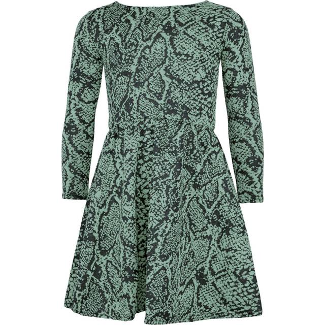 (13 Years, Green) Girls Skater Dress Long Sleeve Snake Flared 5-13