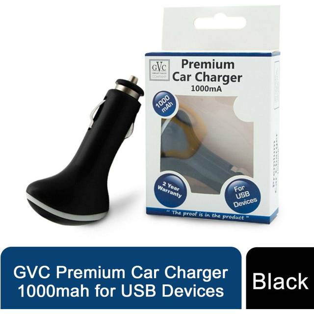 GVC Premium Car Charger 1000mah for USB Devices - Black