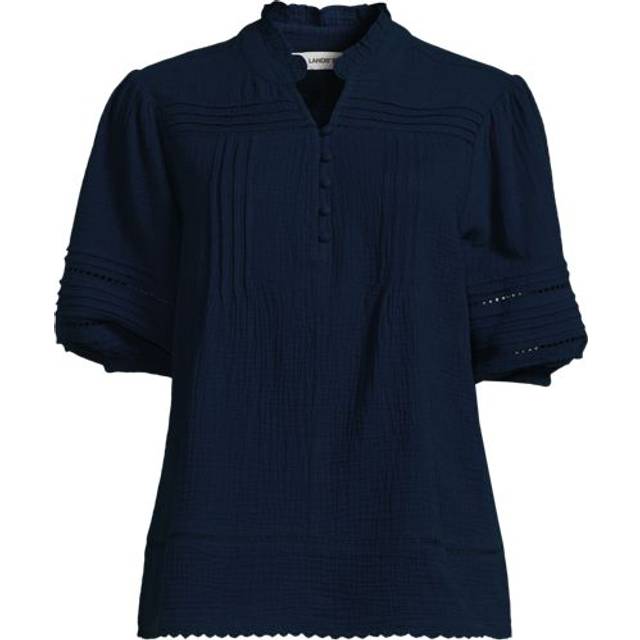 Ladder Trim Cheesecloth Popover Blouse - Navy - 16-18