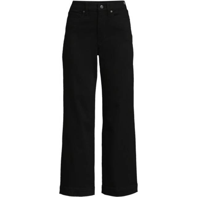 Wide Leg Cropped Jeans, High Waisted - Black - 14