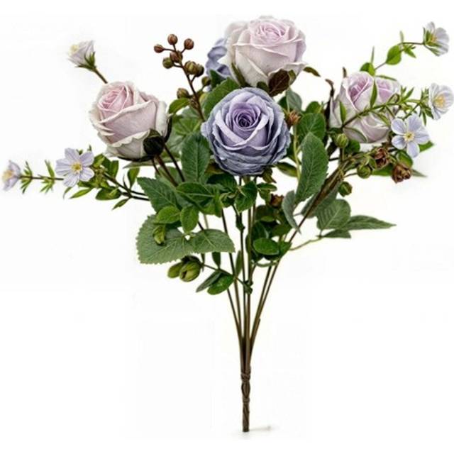 Artificial lilac/purple mini rose bush 31cm