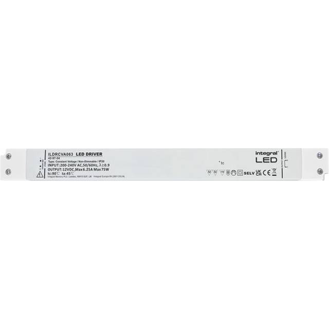 Integral Long & Slim Non-Dimmable 12V DC IP20 LED Strip Driver 75W
