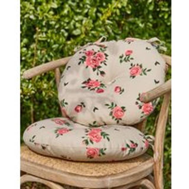 Set of 2 Vintage Rose Round Summer Outdoor Garden Chair Seat Pad Cushions - Brown - 40cm x 40cm
