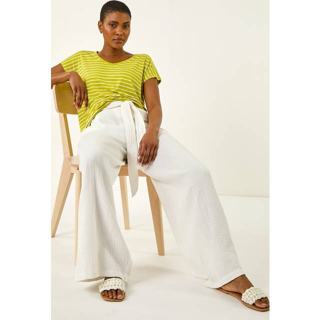 Stripe Print V-Neck Stretch Tee - Lime - 12