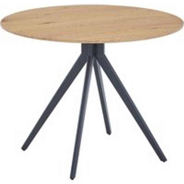 Core Products Round Dining Table With Light Oak Effect Top And Black Pedestal Leg, Brown