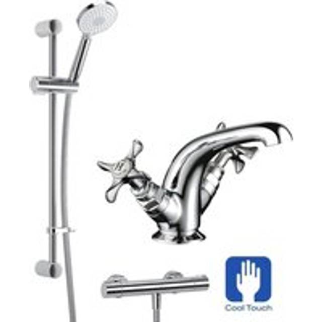 Mira Thermostatic Bar Mixer Shower Cool Touch + Riser + Virtue Mono Basin Tap