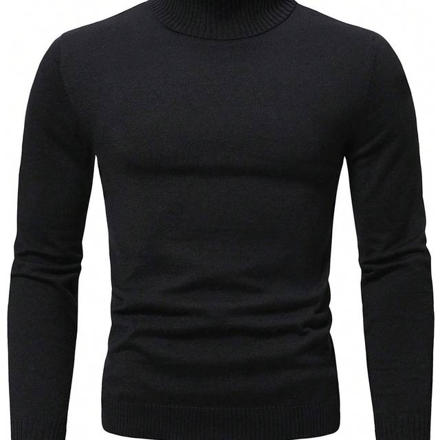 TEMU Men's Casual Solid Color Turtleneck Sweater - Soft Knit Long Sleeve Pullover, Regular Fit For Autumn/winter, Hand Washable, Everyday Apparel, , Comfortable Wear